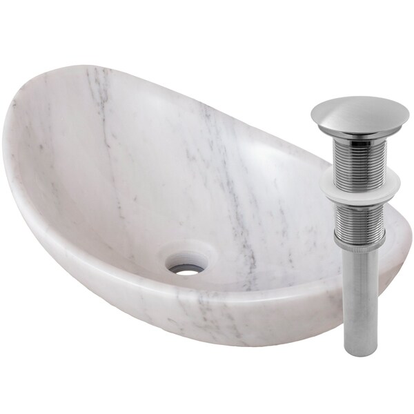 Novatto Carrera White Marble Slipper Vessel Sink and Brushed Nickel Umbrella Drain NOSV-CWSBN - main